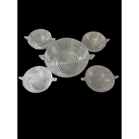 Vintage 1938-43 discontinued Anchor Hocking clear Manhattan 5 pc berry bowl set - Picture 1 of 9